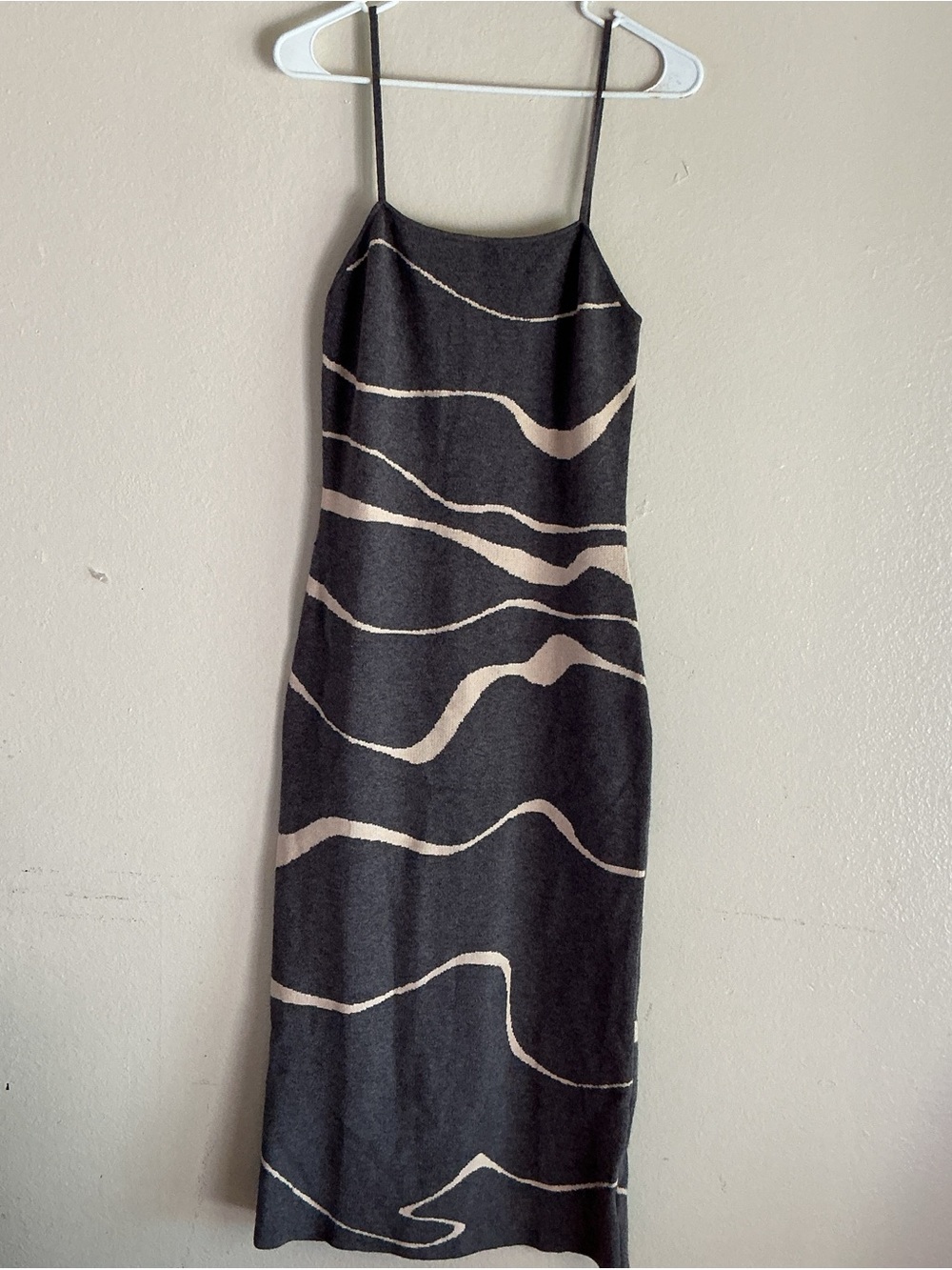 Cider Black Slip Midi Dress with Cream Wave Print
